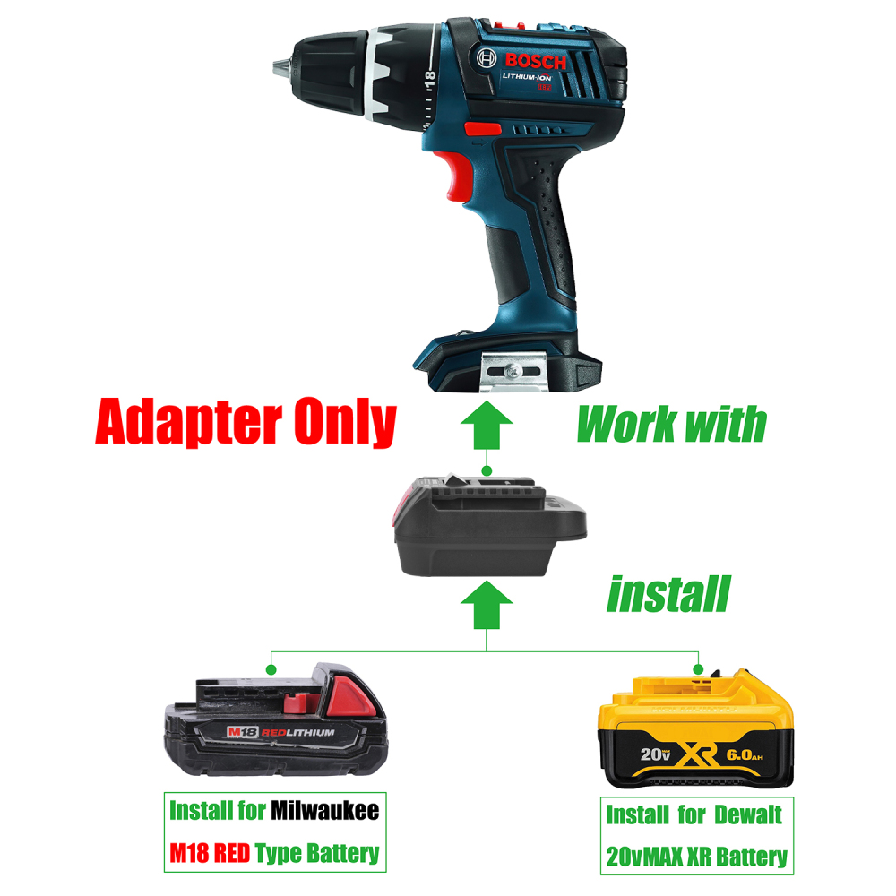 1 Adapter for Milwaukee M18 18v or DeWalt 20v Batteries to Power Bosch 18v Tools - No Charging Function, Adapter Only, Battery and Tool Not Included