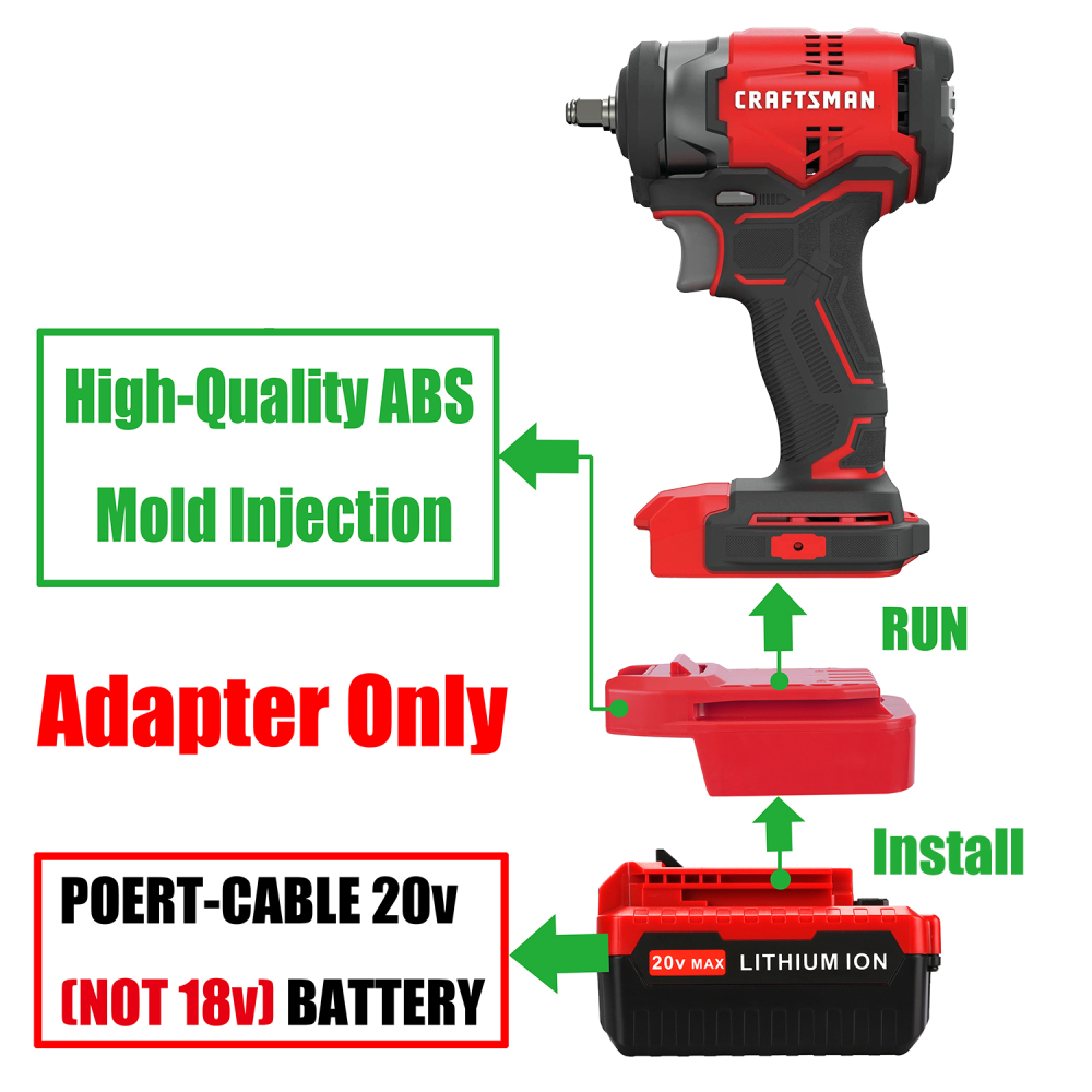 1 Adapter for PORTER-CABLE 20V Batteries to Power Craftsman V-20 NEW 20v Tools - No Charging Function, Adapter Only, Battery and Tool Not Included