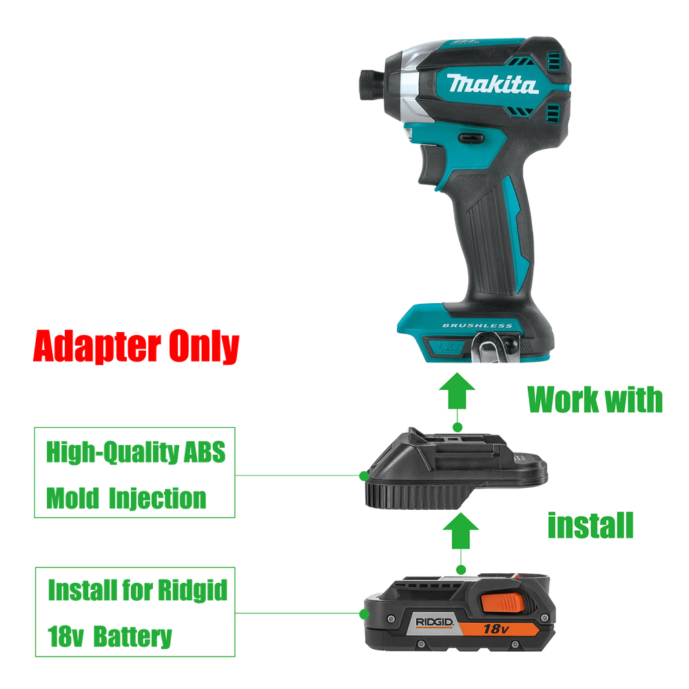 1 Adapter for RIDGID 18V Batteries to Power Makita 18v LXT Tools - No Charging Function, Adapter Only, Battery and Tool Not Included