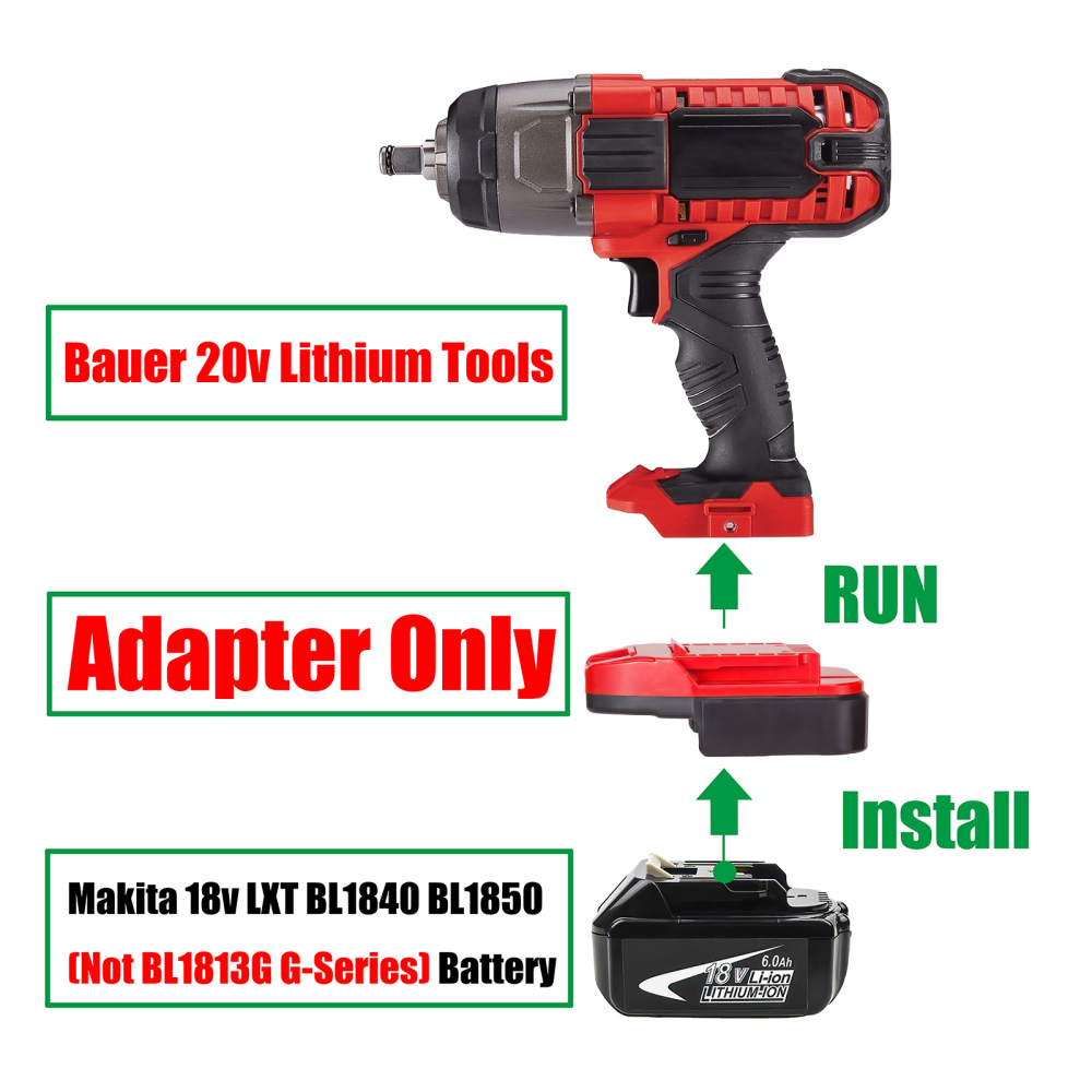 1 Adapter for Makita 18v LXT Batteries to Power To Bauer 20v Tools - No Charging Function, Adapter Only, Battery and Tool Not Included