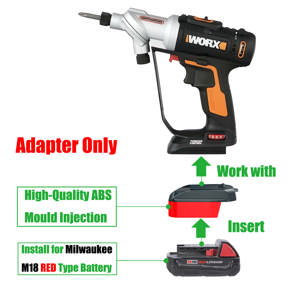 1 Adapter for Milwaukee M18 18v Batteries to Power WORX 20V 6-PIN Tools - No Charging Function, Adapter Only, Battery and Tool Not Included