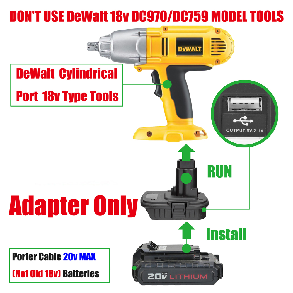 1 Adapter for Porter-Cable 20v MAX Batteries to Power To Dewalt 18v XRP Tools - No Charging Function, Adapter Only, Battery and Tool Not Included