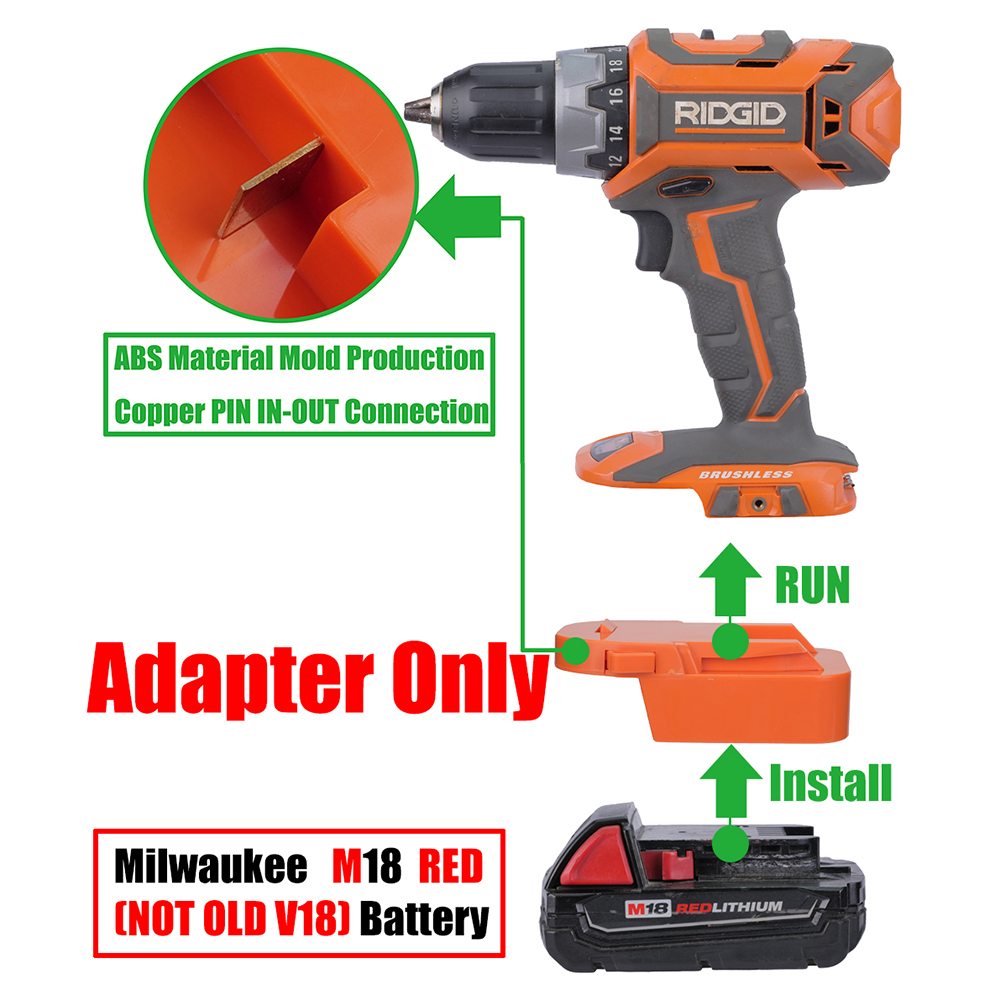 1 Adapter for Milwaukee M18 18v Batteries to Power Ridgid 18v Tools - No Charging Function, Adapter Only, Battery and Tool Not Included