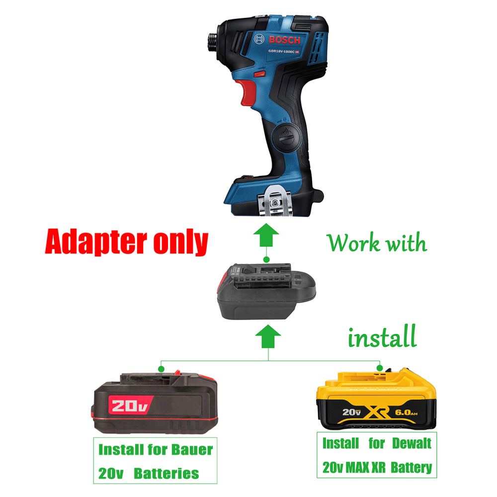 1 Adapter for DeWalt 20v Bauer 20v Batteries to Power Bosch 18v Blue Tools - No Charging Function, Adapter Only, Battery and Tool Not Included