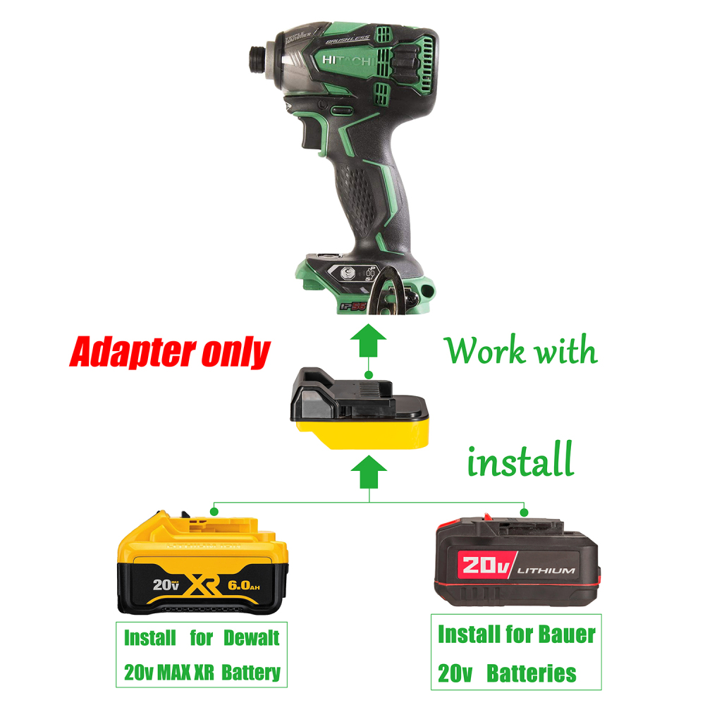 1 Adapter for DeWalt 20v Bauer 20v Batteries to Power Hitachi 18V Tools - No Charging Function, Adapter Only, Battery and Tool Not Included