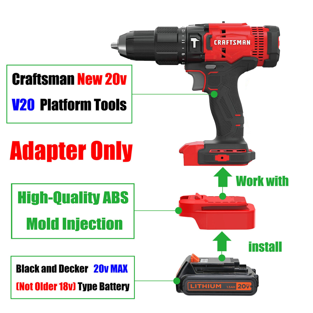 1 Adapter for Black & Decker 20v MAX Batteries to Power To Craftsman V20 Tools - No Charging Function, Adapter Only, Battery and Tool Not Included