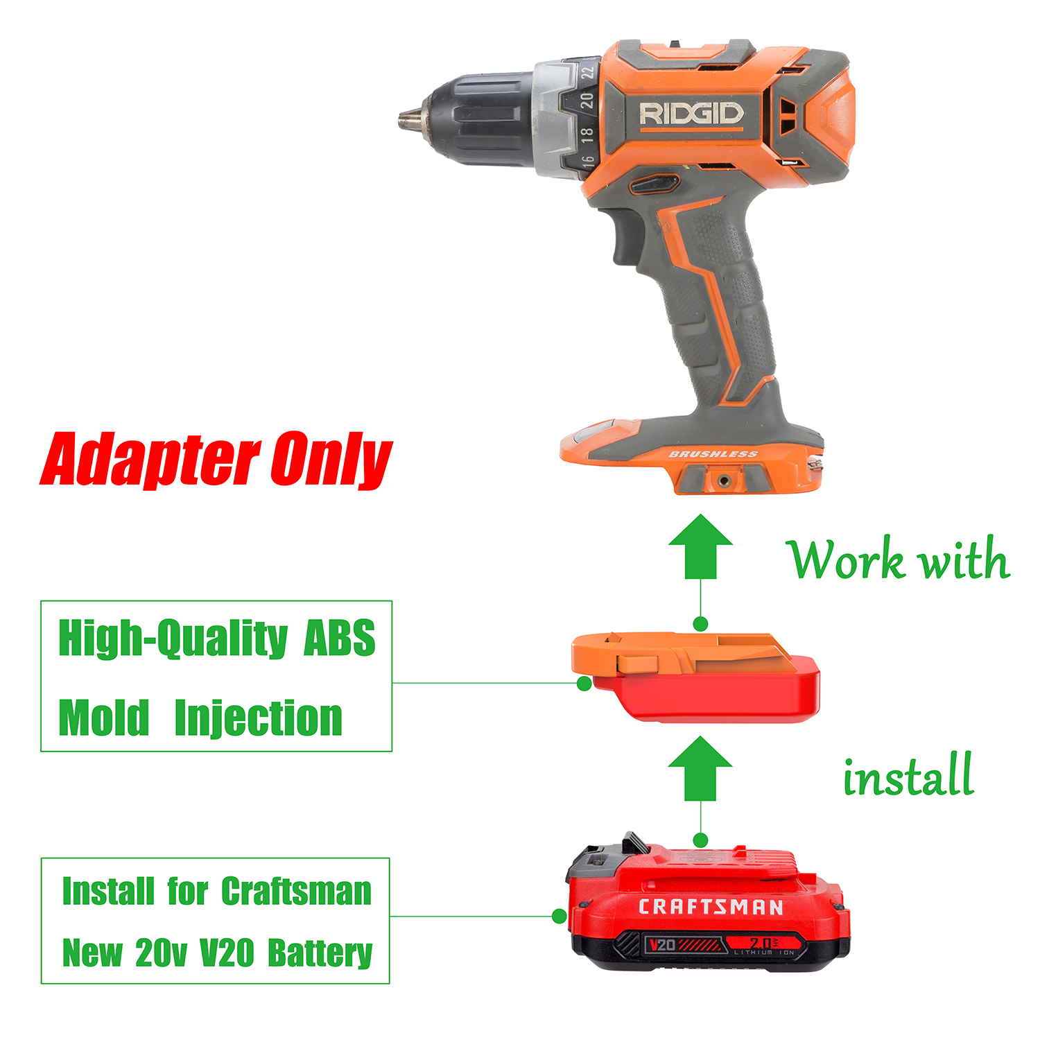 1 Adapter for Craftsman New 20v V20 Batteries to Power Ridgid 18v Tools - No Charging Function, Adapter Only, Battery and Tool Not Included