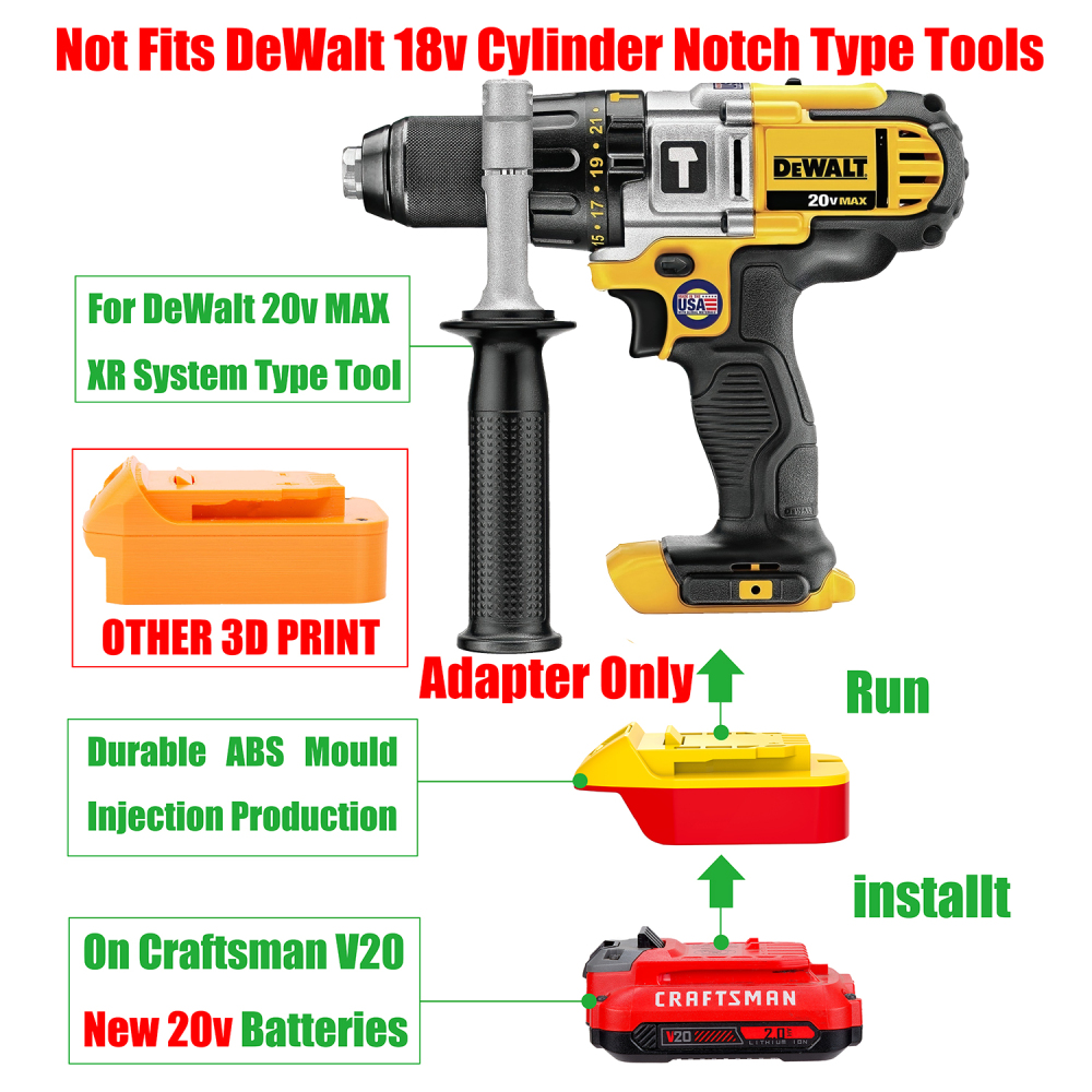 1 Adapter for Craftsman New 20v V20 Batteries to Power To DeWalt 20v MAX Tools - No Charging Function, Adapter Only, Battery and Tool Not Included