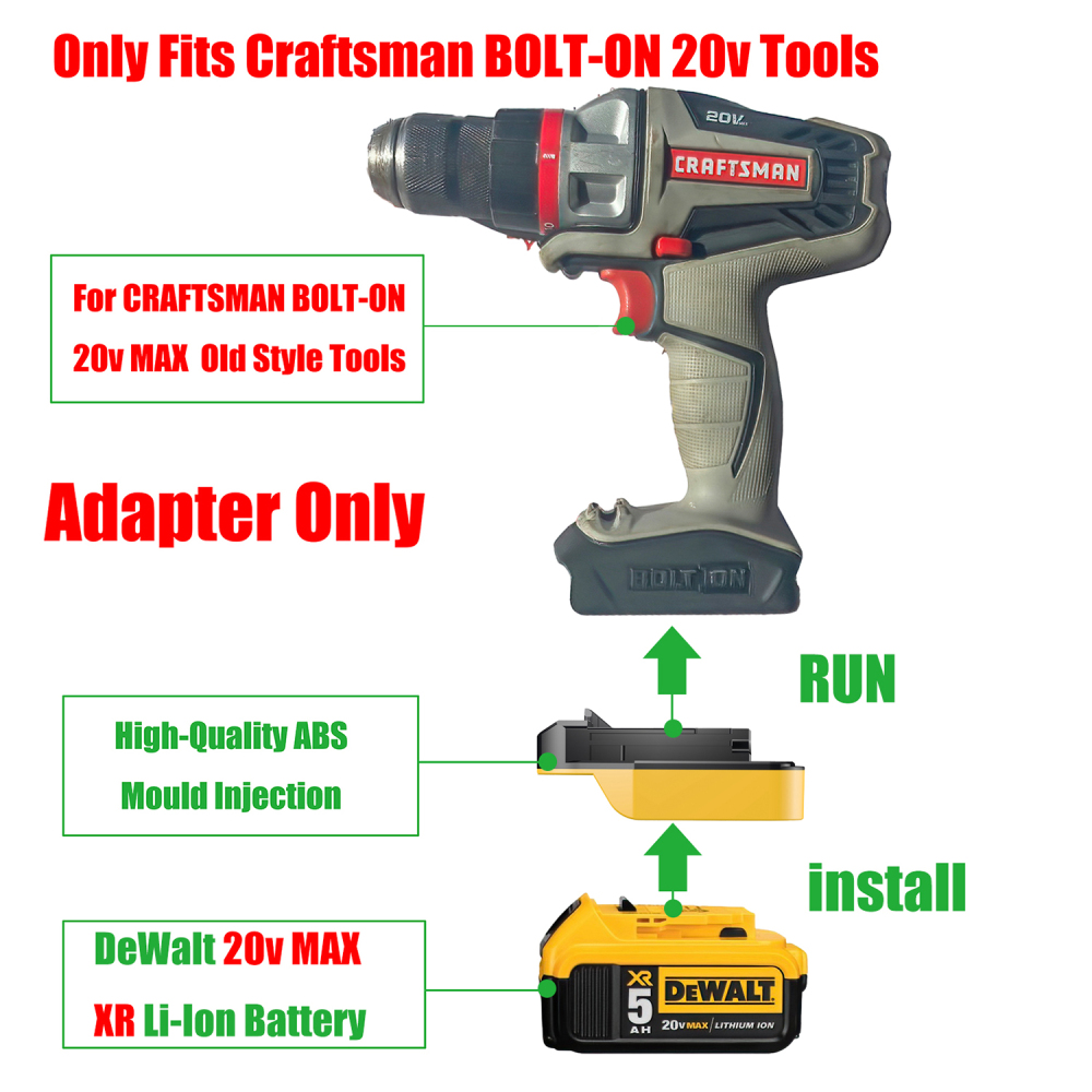 1 Adapter for DeWalt 20v MAX Batteries to Power Craftsman 20v BOLT-ON Tools - No Charging Function, Adapter Only, Battery and Tool Not Included