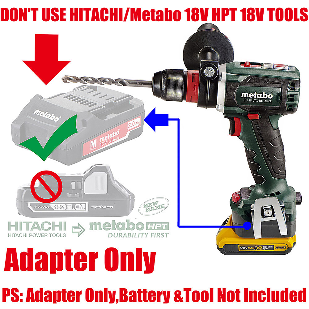 1 Adapter for DeWalt 20v MAX Batteries to Power Metabo 18V Tools - No Charging Function, Adapter Only, Battery and Tool Not Included