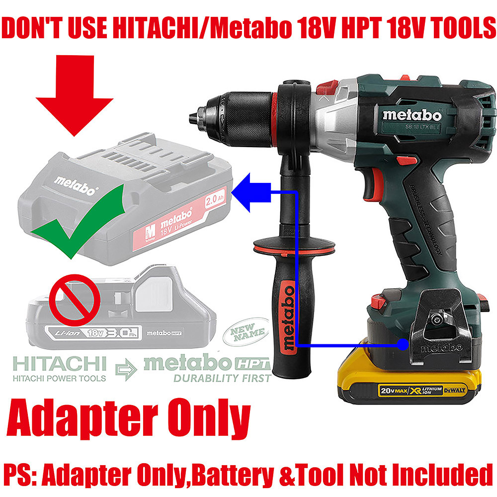 1 Adapter for DeWalt 20v MAX Batteries to Power Metabo 18V Tools - No Charging Function, Adapter Only, Battery and Tool Not Included