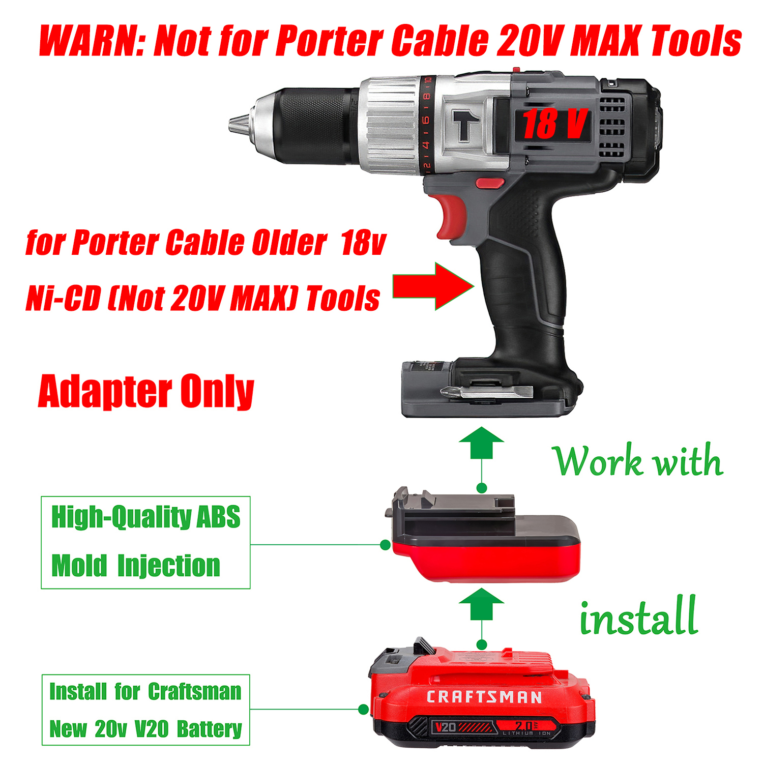 1 Adapter for Craftsman New 20v V20 Batteries to Power Porter Cable Older 18v Tools - No Charging Function, Adapter Only, Battery and Tool Not Included