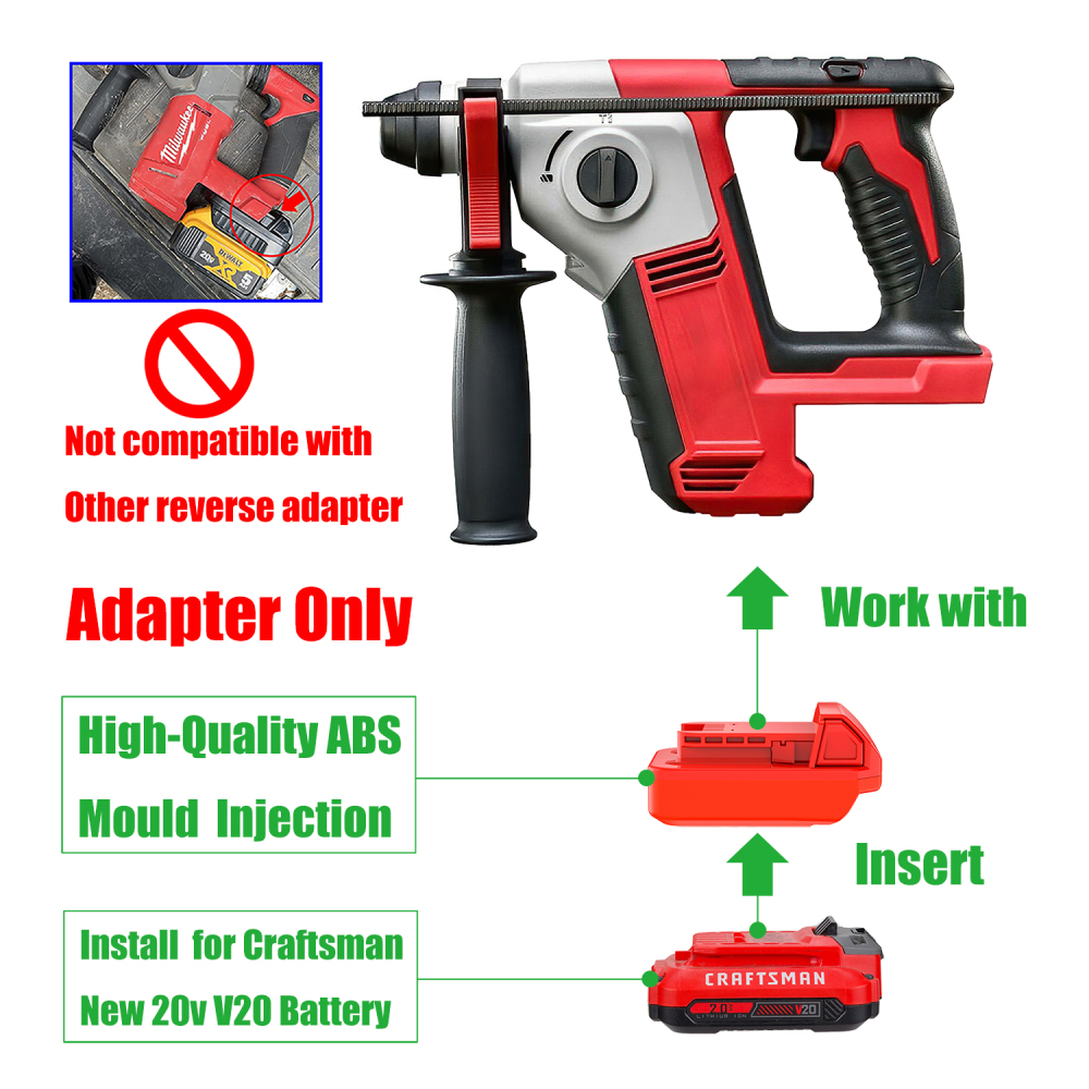 1 Adapter for Craftsman New 20v V20 Batteries to Power Milwaukee M18 Tools - No Charging Function, Adapter Only, Battery and Tool Not Included