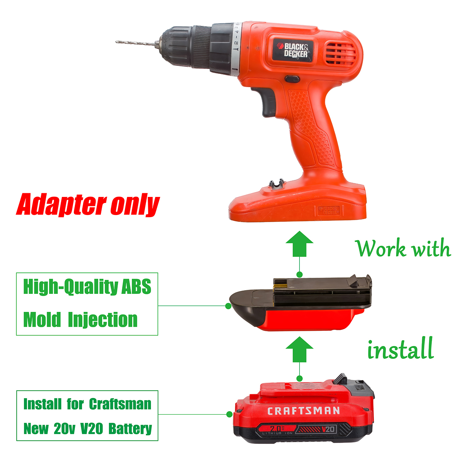 1 Adapter for Craftsman New 20v V20 Batteries to Power Black+Decker 18V Tools - No Charging Function, Adapter Only, Battery and Tool Not Included