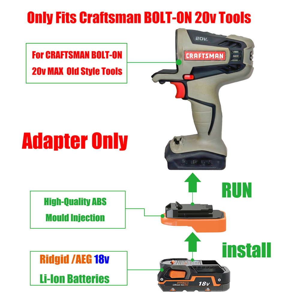 1 Adapter for Ridgid 18v Batteries to Power Craftsman 20v BOLT-ON Tools - No Charging Function, Adapter Only, Battery and Tool Not Included