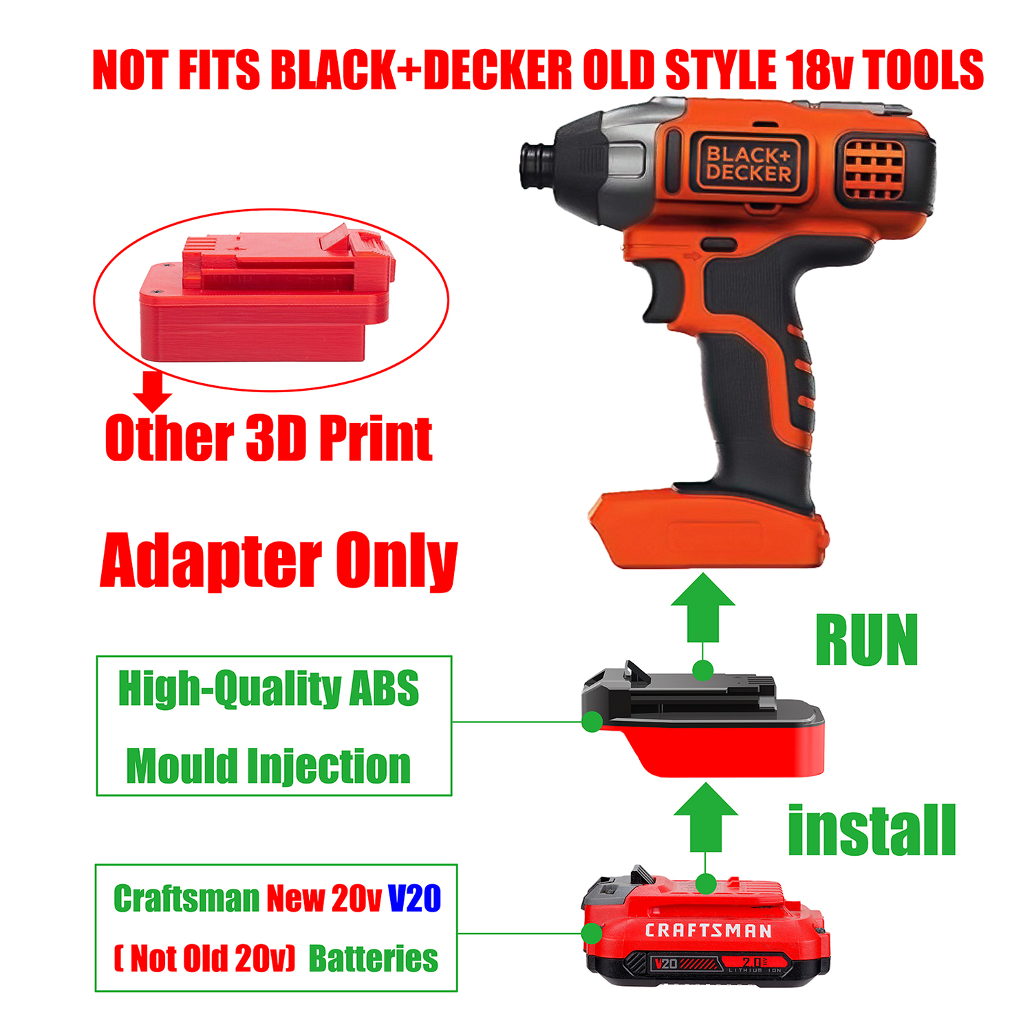 1 Adapter for Craftsman New 20v V20 Batteries to Power Black & Decker 20v MAX Tools - No Charging Function, Adapter Only, Battery and Tool Not Included