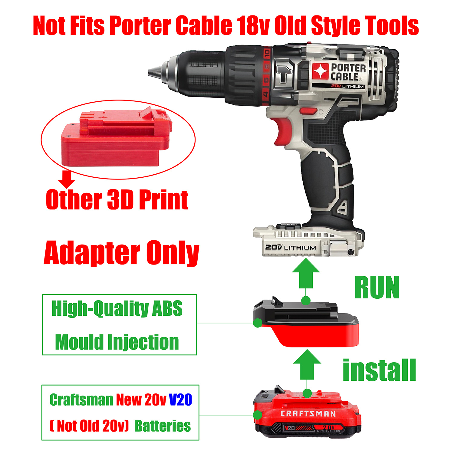 1 Adapter for Craftsman New 20v V20 Batteries to Power Porter Cable 20v MAX Tools - No Charging Function, Adapter Only, Battery and Tool Not Included