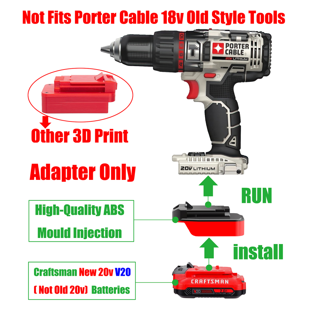 1 Adapter for Craftsman New 20v V20 Batteries to Power Porter Cable 20v MAX Tools - No Charging Function, Adapter Only, Battery and Tool Not Included