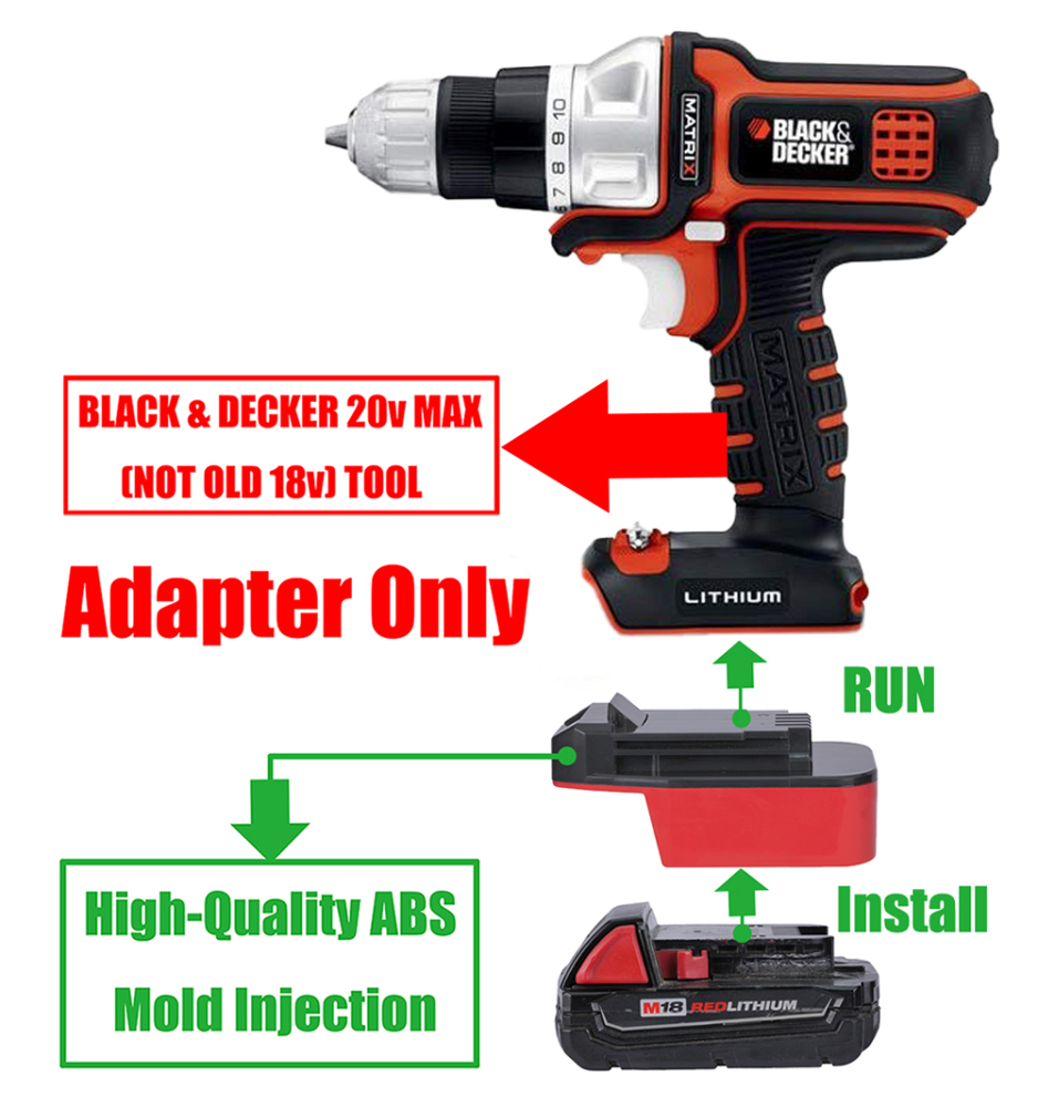 Milwaukee M18 Batteries Convert To Black & Decker 20v MAX (NOT OLD 18v) Adapter - No Charging Function, Adapter Only, Battery and Tool Not Included