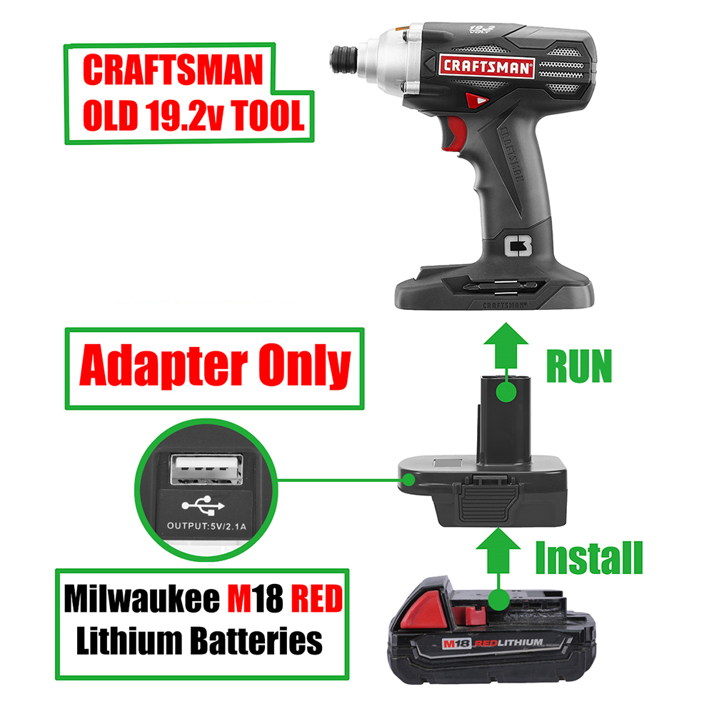 Adapter Fits# Milwaukee M18 RED Slider Li-ion Batteries To Craftsman 19.2v Tools - No Charging Function, Adapter Only, Battery and Tool Not Included