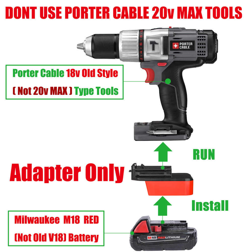 1x Adapter # Convert Milwaukee M18 Batteries To Porter Cable 18v Old Style Tools - No Charging Function, Adapter Only, Battery and Tool Not Included