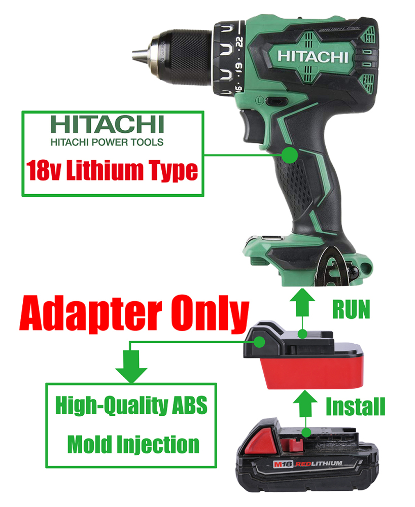 1x Milwaukee M18 RED Battery Convert To Hitachi 18V Li-Ion System Tools Adapter - No Charging Function, Adapter Only, Battery and Tool Not Included