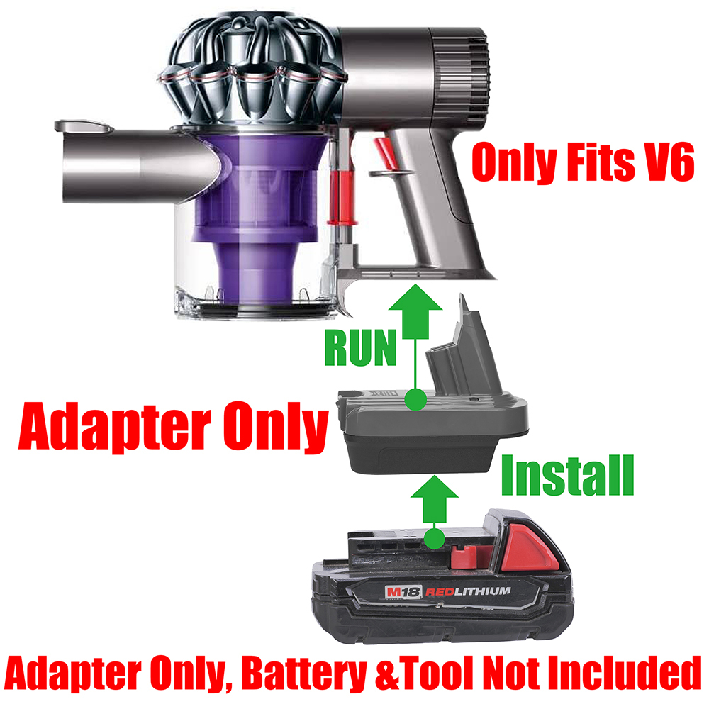 1x Adapter For Milwaukee M18 RED Li-Ion Battery To Dyson V6 Vacuum w/BMS System - No Charging Function, Adapter Only, Battery and Tool Not Included