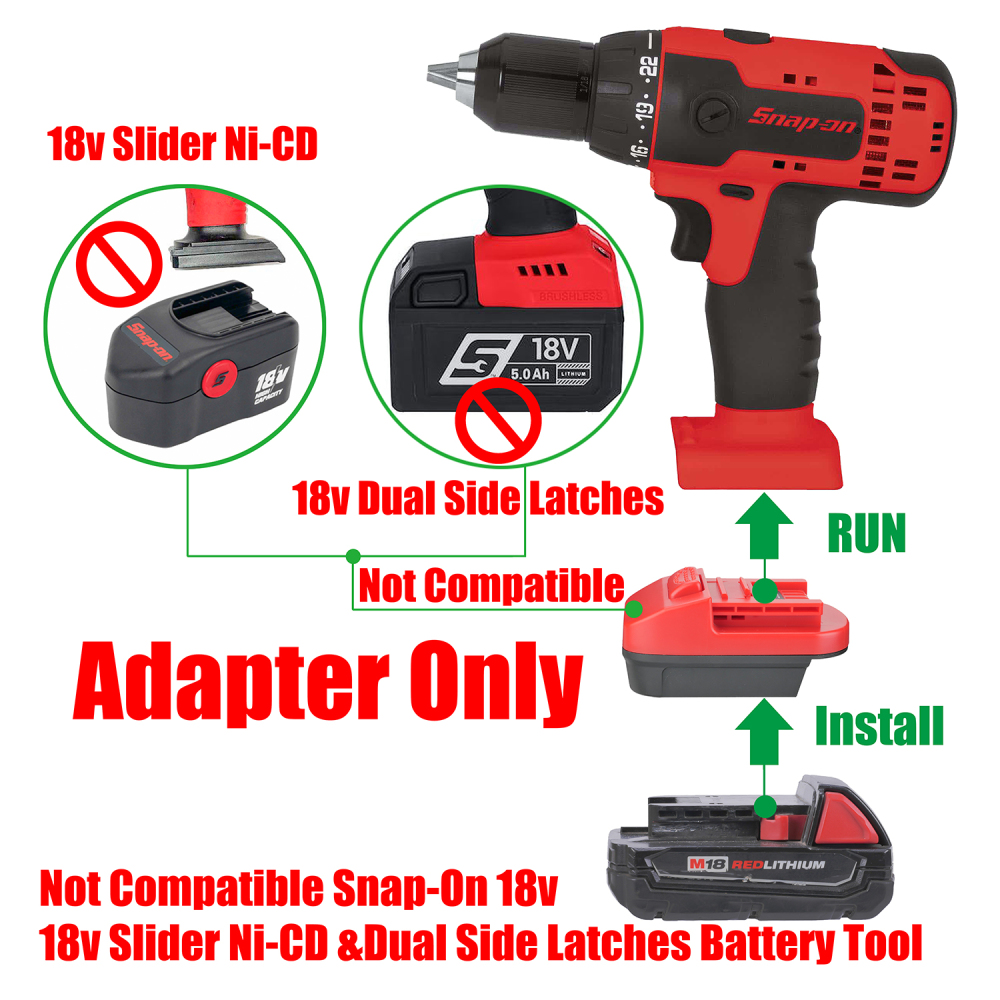 1 Adapter# for Snap-On 18V CTB8185 Li-Ion Battery Tools To Milwaukee M18 Battery - No Charging Function, Adapter Only, Battery and Tool Not Included
