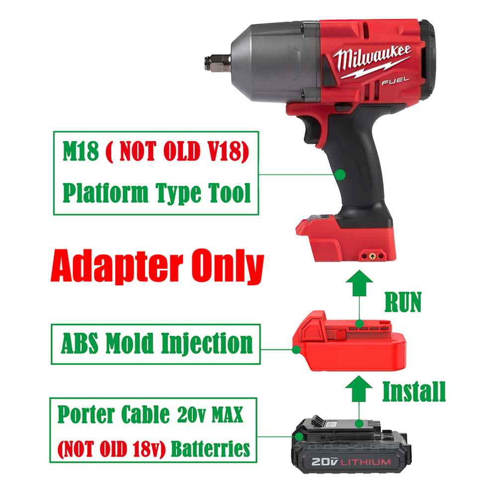 1x Adapter Fits Porter Cable 20v MAX (Not 18v) Battery To Milwaukee M18/XC Tools - No Charging Function, Adapter Only, Battery and Tool Not Included