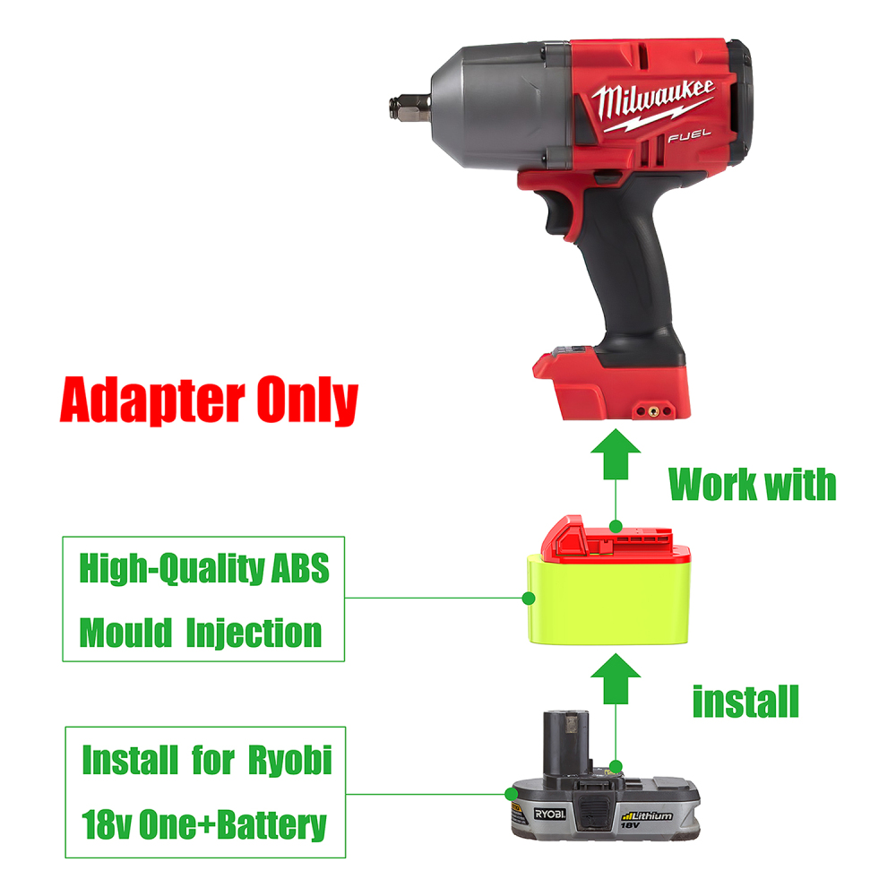 1 Adapter Upgarde for Milwaukee M18 (Not Older V18) Tools to Ryobi 18v Battery - No Charging Function, Adapter Only, Battery and Tool Not Included