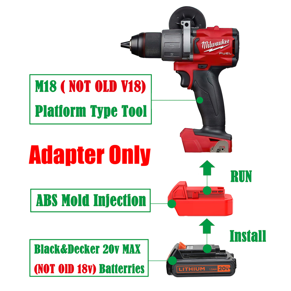 1x Adaptor # Black Decker 20v MAX (Not Old 18v) Batteries To Milwaukee M18 Tools - No Charging Function, Adapter Only, Battery and Tool Not Included