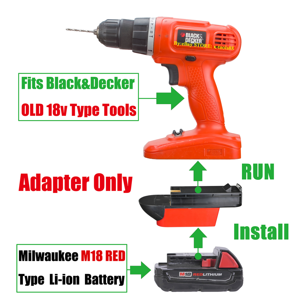1x Adapter Fits Milwaukee M18 RED Battery To Black and Decker Old 18v Type Tools - No Charging Function, Adapter Only, Battery and Tool Not Included