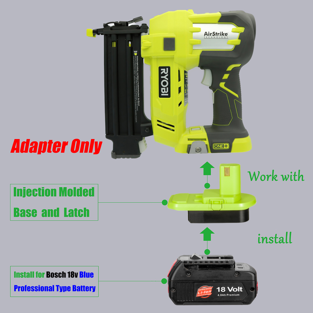 1x Adapter Upgrade for Bosch Blue 18v Li-Ion Battery To Ryobi 18V Cordless Tools - No Charging Function, Adapter Only, Battery and Tool Not Included
