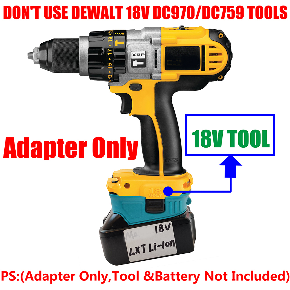 1 Adapter to Use Makita 18V BL1850/LXT Li-Ion Battery with DeWalt 18V XRP Ni-CD Tools, No Charging Function