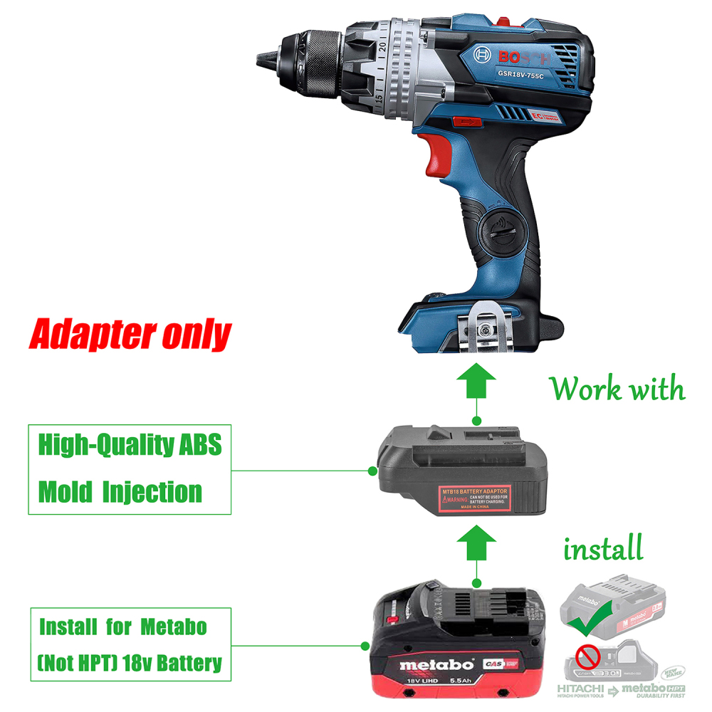 1x Adapter Convert Older Metaboe  (Not HPT) 18V 5-PIN Batteries To Bosch 18V Tools