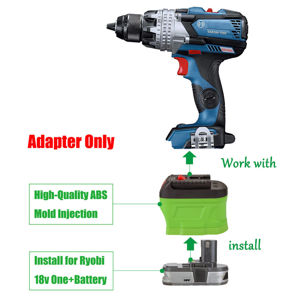 1x Adapter Upgarde Ryobi 18v One+ Batteries To Bosch 18v Blue Professional Tools
