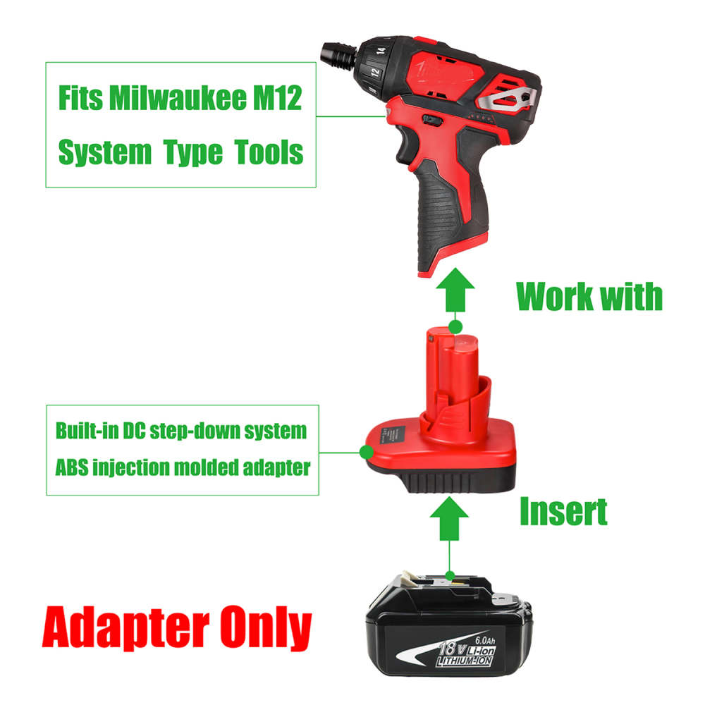 1x Adapter Makita 18v LXT BL1830B Li-ion Battery To Milwaukee M12 Tools
