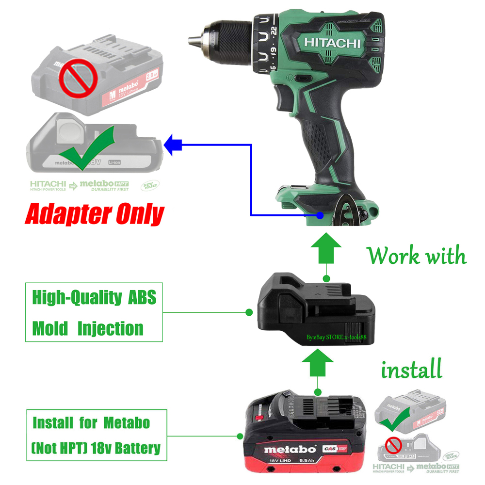 1x Metabo HPT 18v Batteries To Hitachi 18V Li-Ion System Tools Adapter