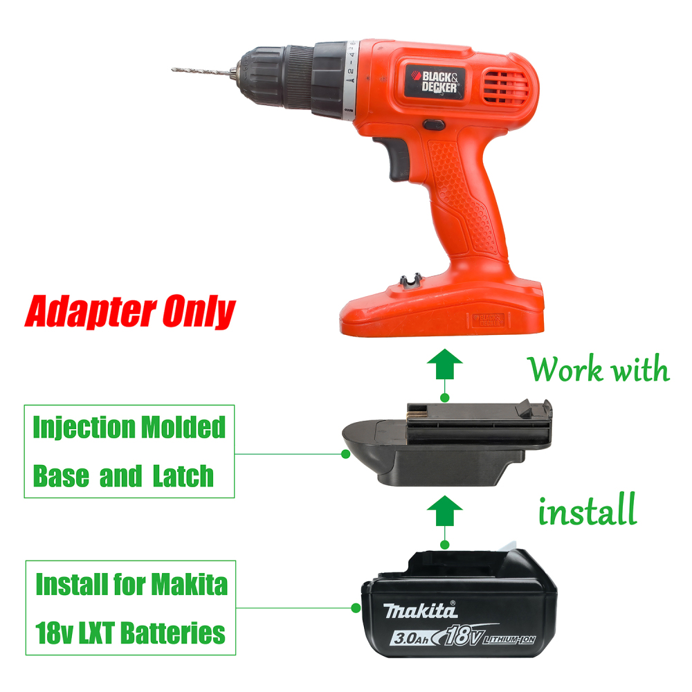 1x  Makita 18V LXT BL1830 Li-Ion Battery To Black & Decker 18V Ni-CD Adapter