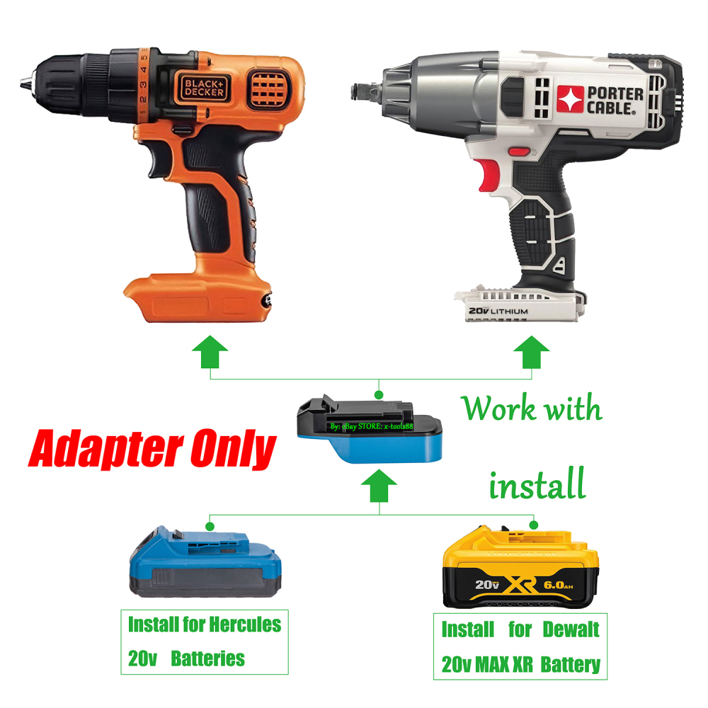 1x Adapter Hercules/DeWalt 20V Battery To Porter Cable/Black+Decker 20V Tools