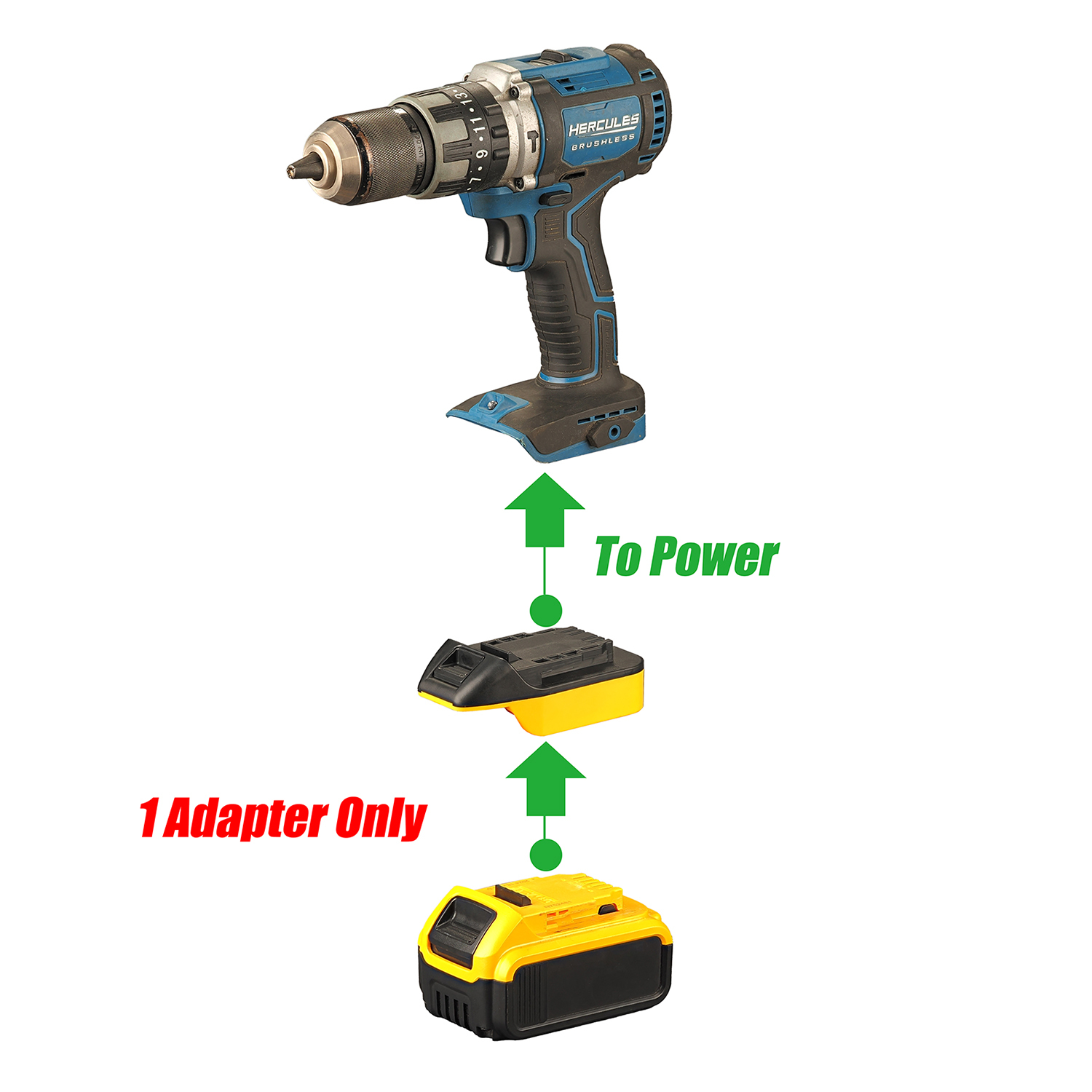 1 Adapter for DeWalt 20v Batteries to Power Hercules 20v Tools - No Charging Function, Adapter Only, Battery and Tool Not Included