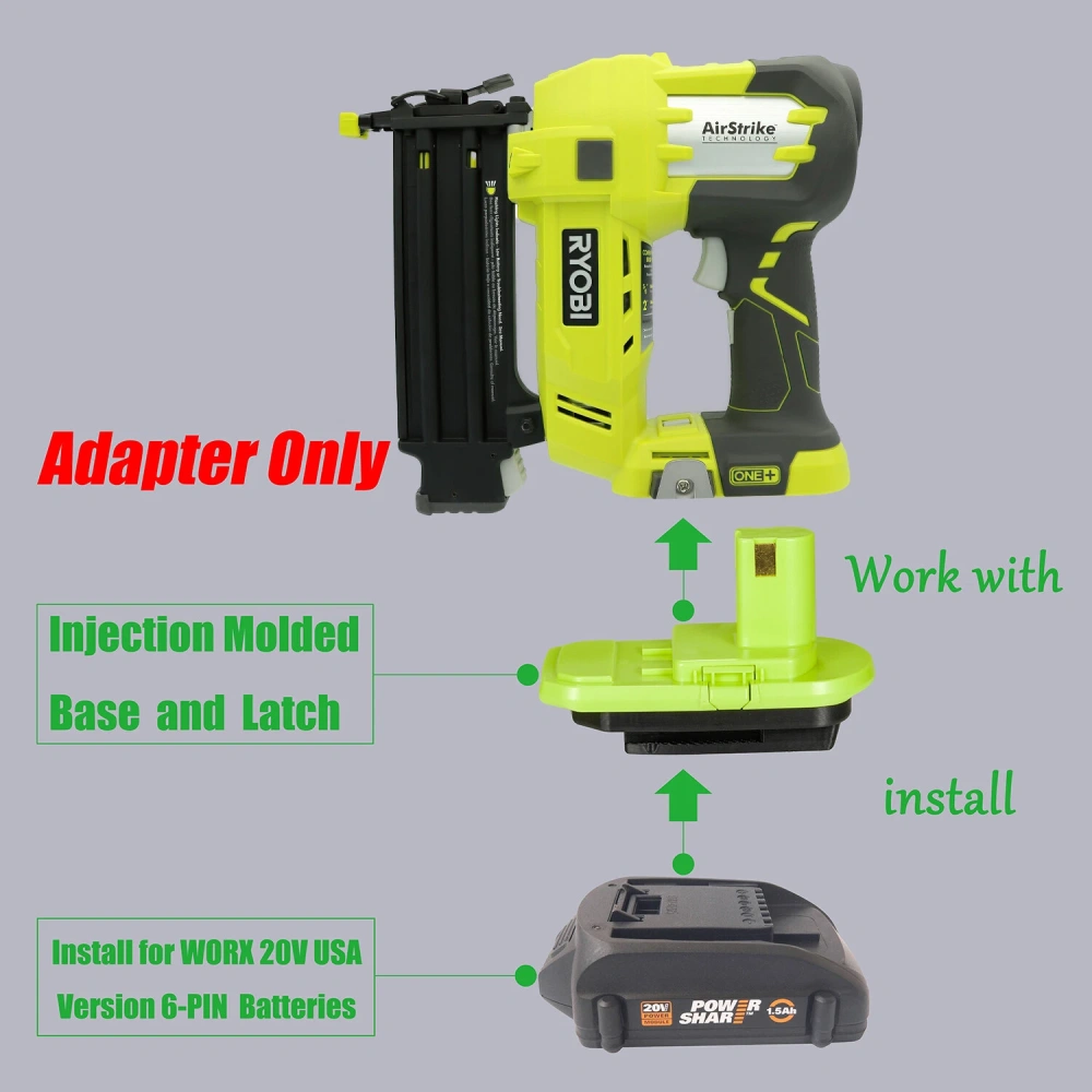 1x Adapter WORX 20V USA Version 6-PIN (Not 4-PIN) Battery  to Power Ryobi 18V Tools - Adapter Only