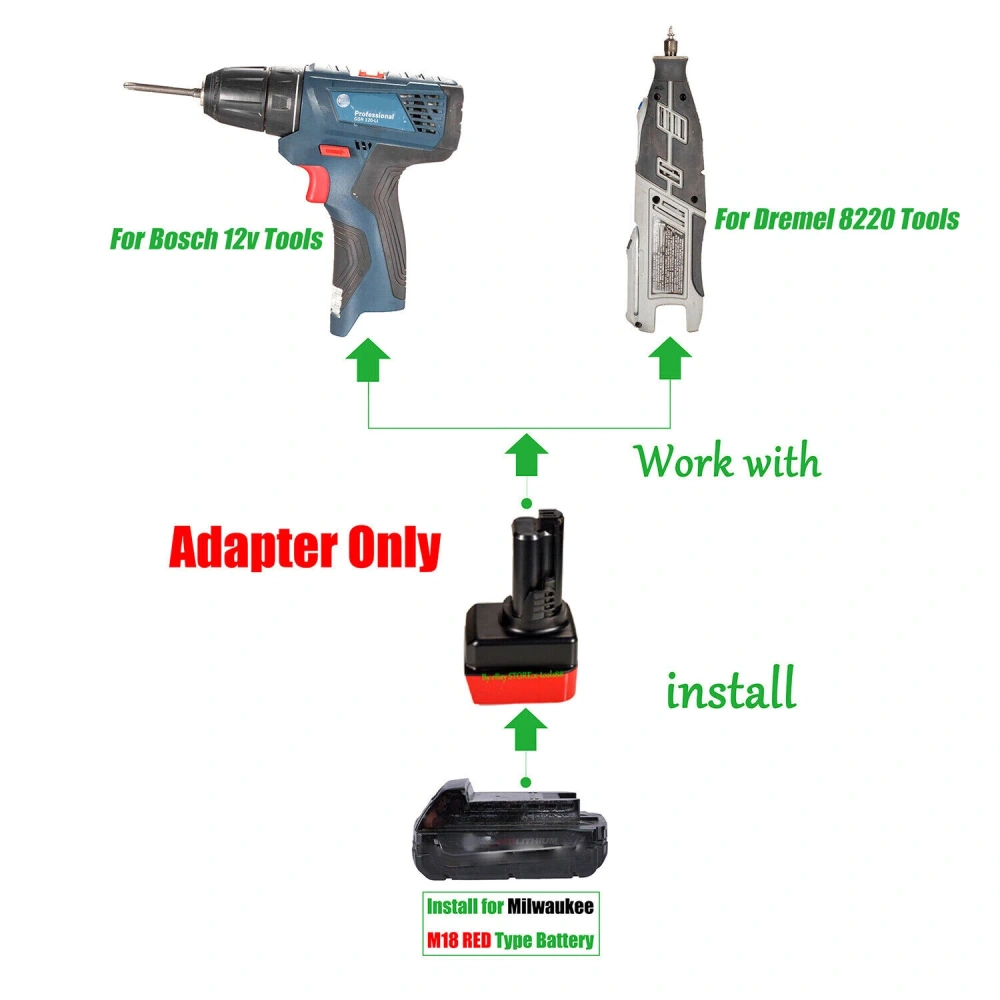 1 Adapter for Milwaukee M18 Li-lon Battery to Power Dremel & Bosch 12V Tools -Adapter Only