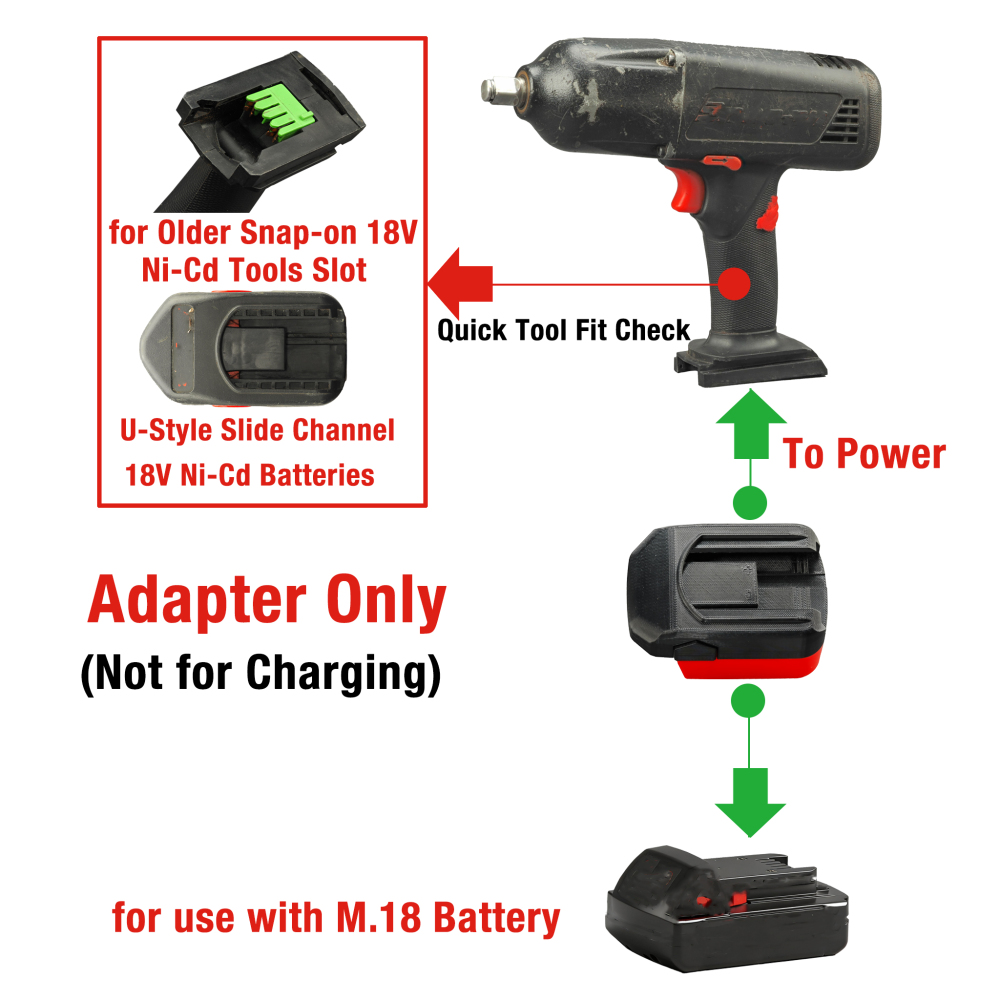 Adapter for Milwaukee M18 RED Battery to Power Older Snap-on 18V Slider Ni-Cd Tools