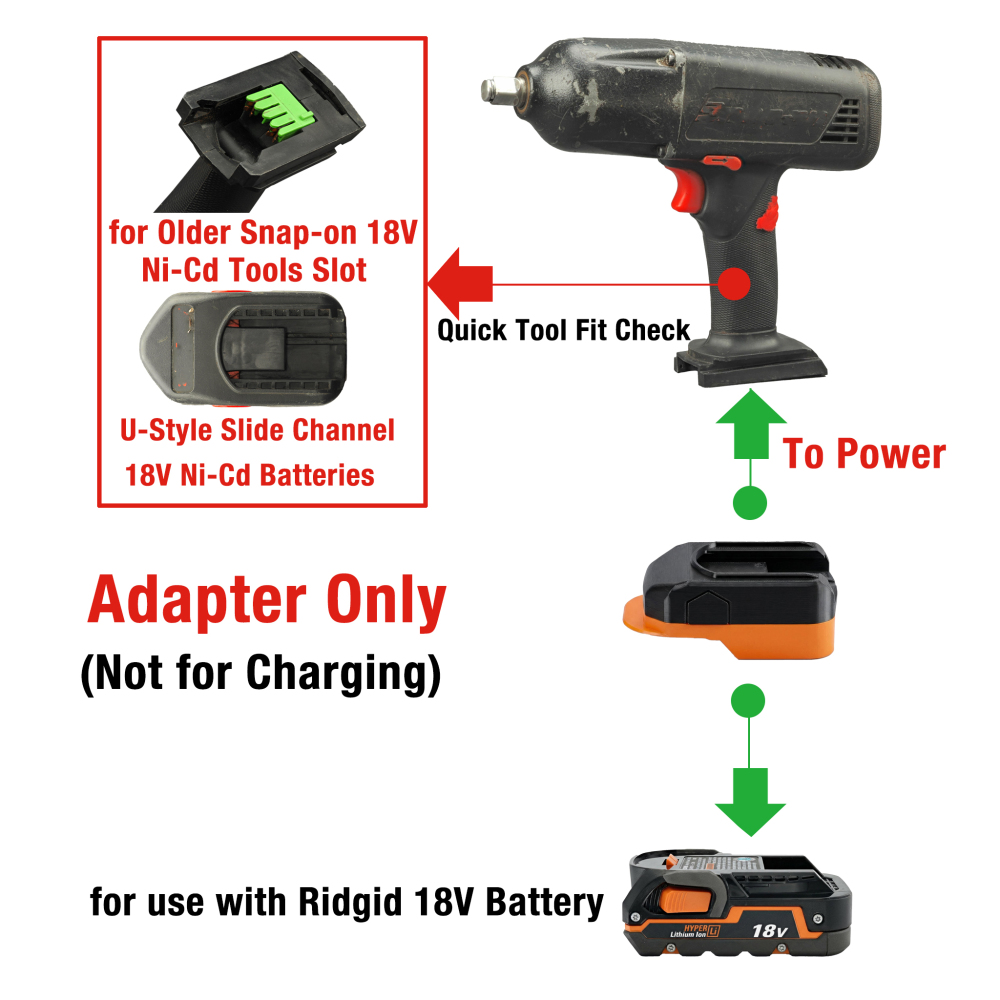 Adapter for Ridgid 18V Battery to Power Older Snap-on 18V Slider Ni-Cd Tools