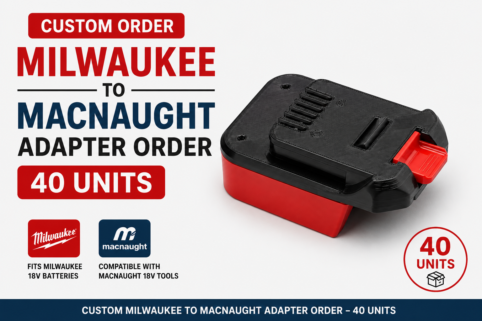 Custom Milwaukee to MacNaught Adapter Order - 40 Units