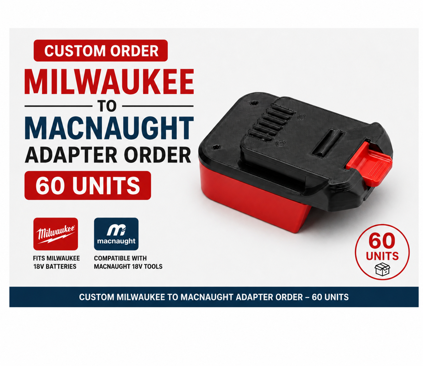 Custom Milwaukee to MacNaught Adapter Order - 60 Units