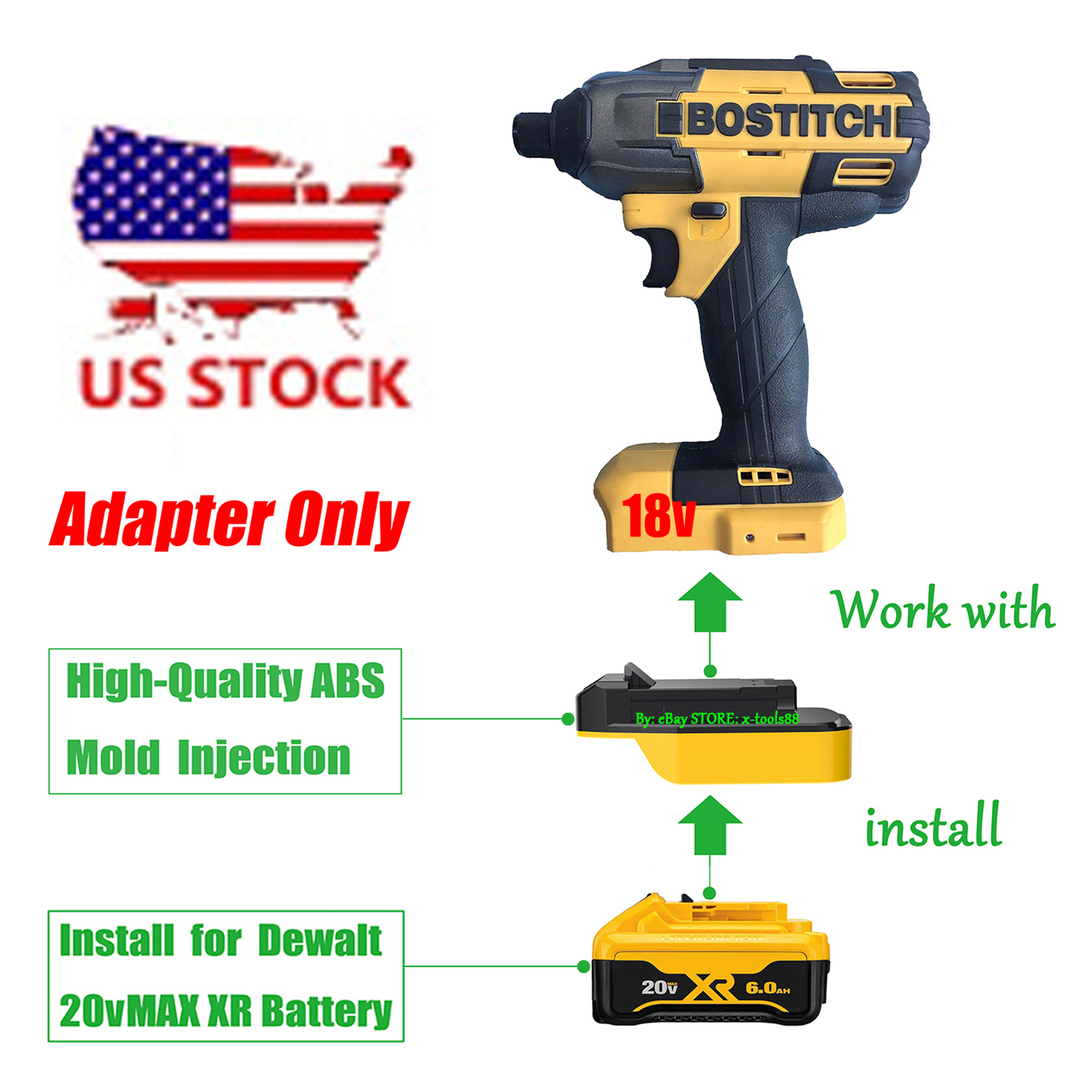1x Adapter for DEWALT 20V MAX Battery to Power for BOSTITCH 18V (Not 20V) Tools