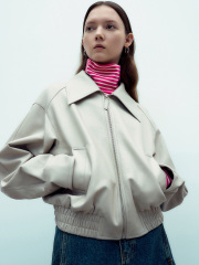 Women's lapel leather coat