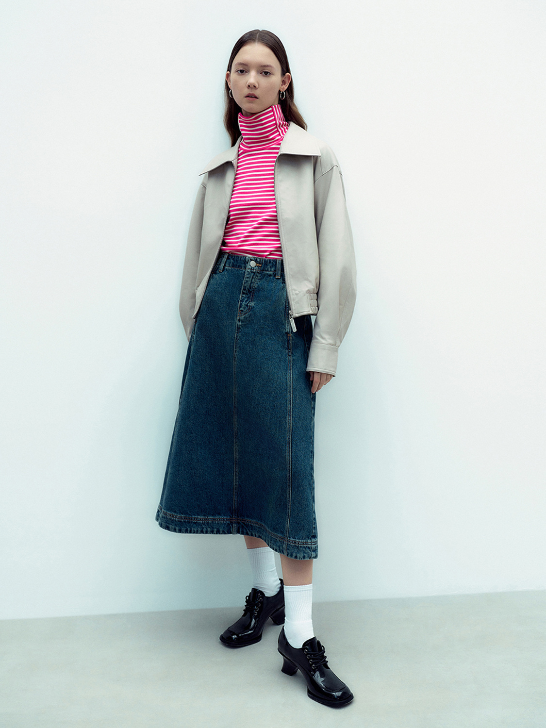 Women's lapel leather coat